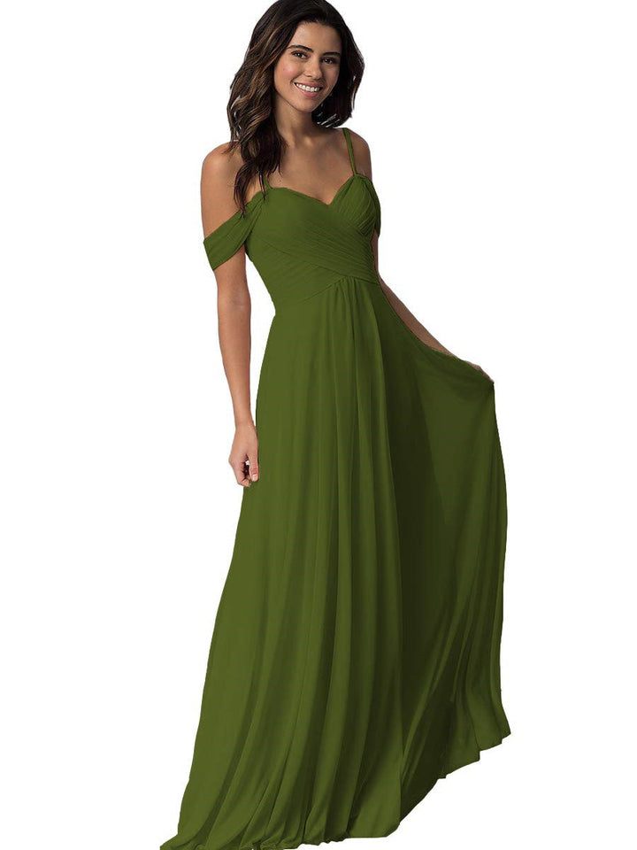Ligne A/Princesse Chérie Off Shoulder Sans Manches Floor Length Robes de Demoiselle d'Honneur avec Poches Mousseline
