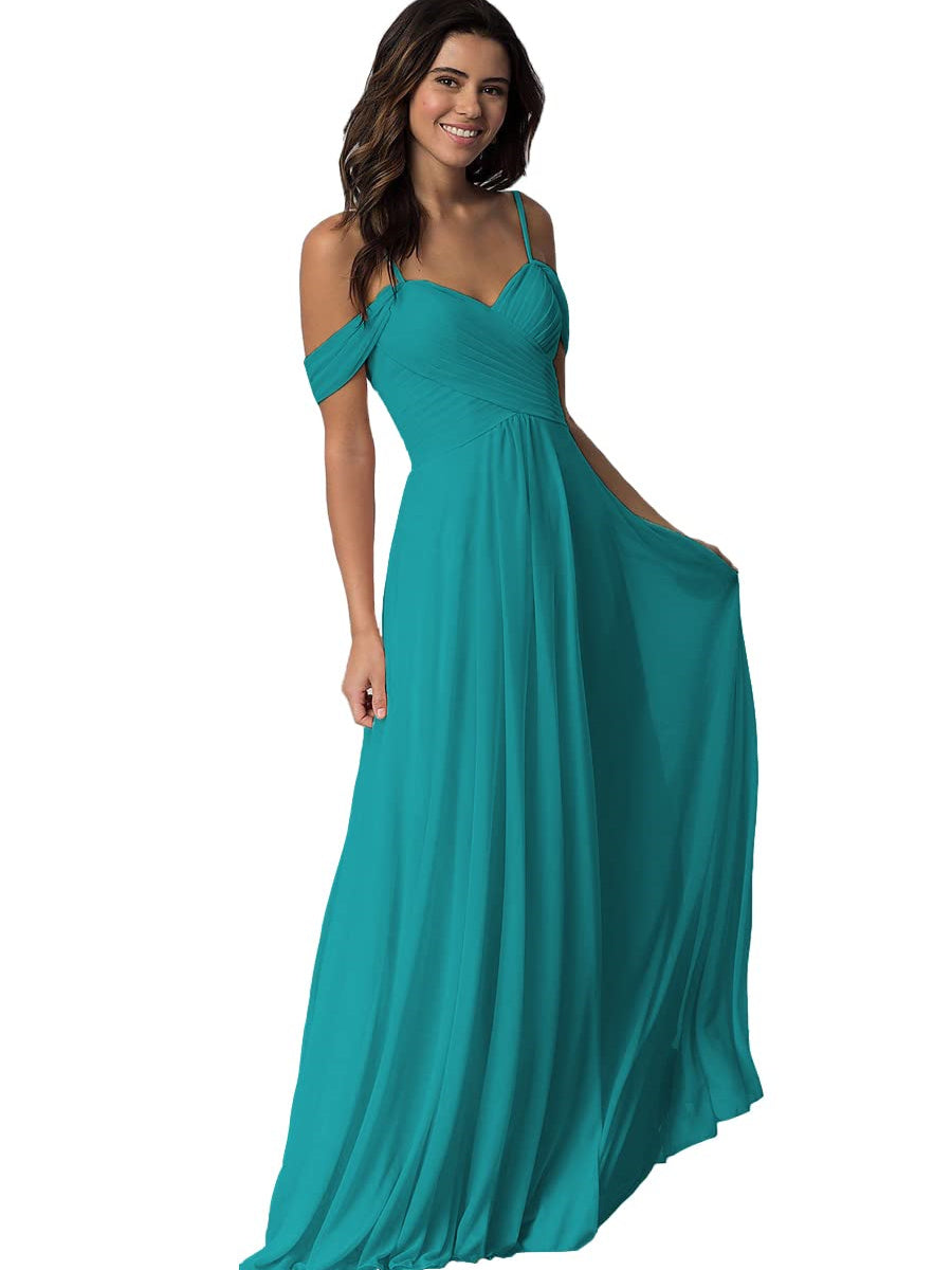 Ligne A/Princesse Chérie Off Shoulder Sans Manches Floor Length Robes de Demoiselle d'Honneur avec Poches Mousseline