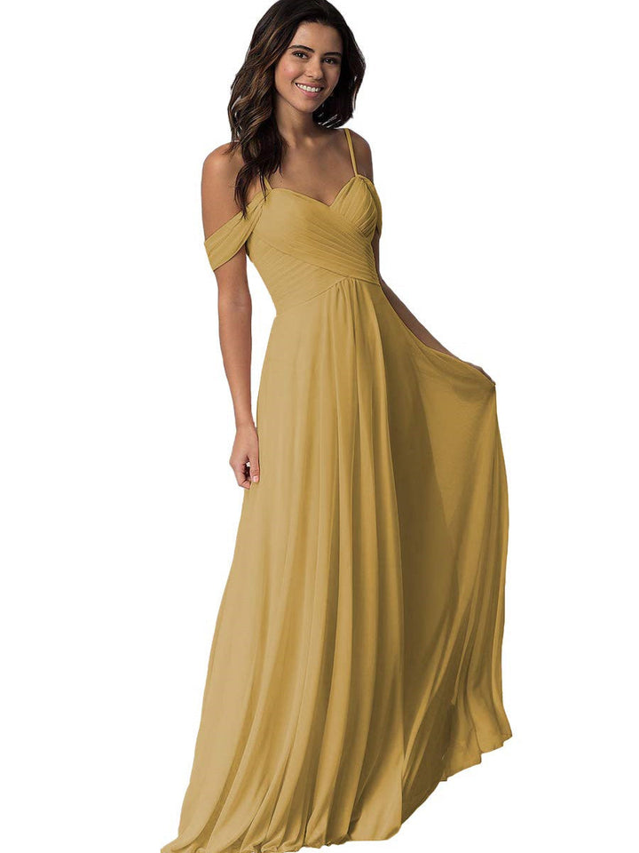 Ligne A/Princesse Chérie Off Shoulder Sans Manches Floor Length Robes de Demoiselle d'Honneur avec Poches Mousseline