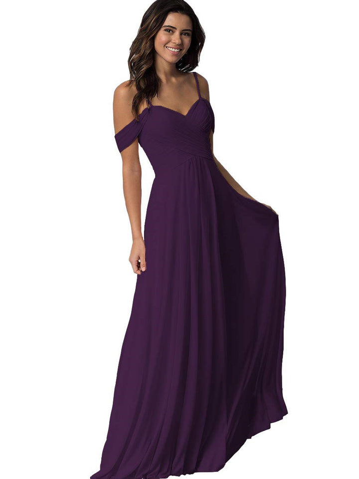Ligne A/Princesse Chérie Off Shoulder Sans Manches Floor Length Robes de Demoiselle d'Honneur avec Poches Mousseline