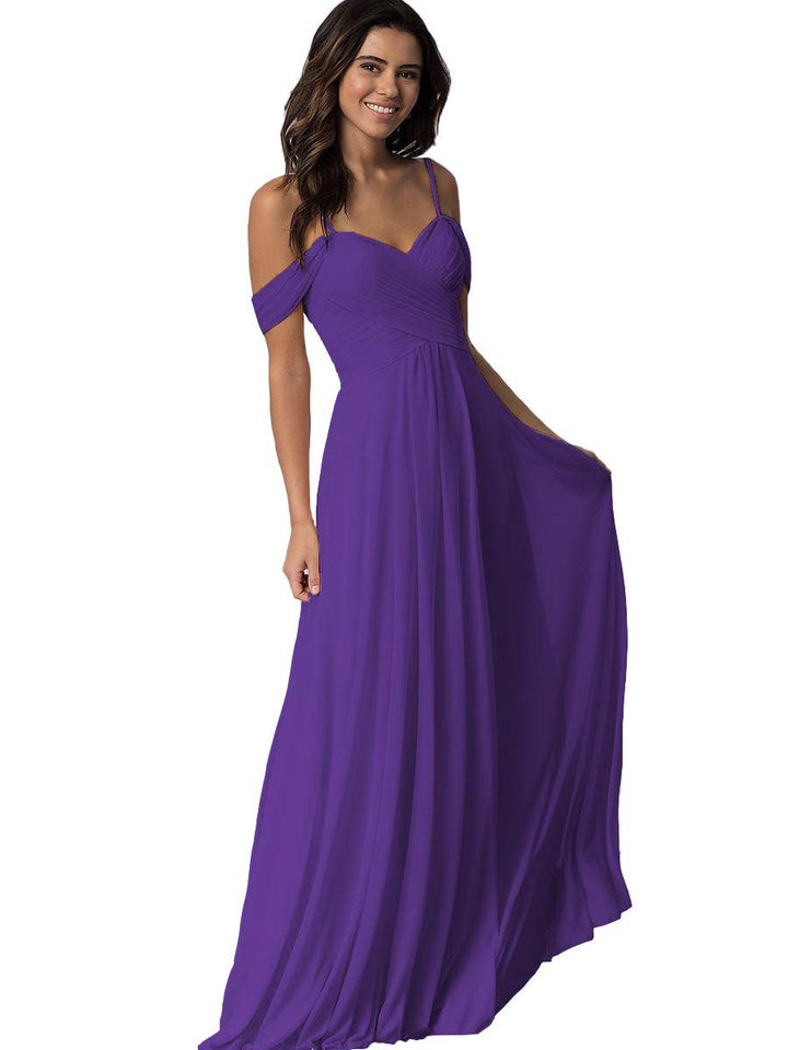Ligne A/Princesse Chérie Off Shoulder Sans Manches Floor Length Robes de Demoiselle d'Honneur avec Poches Mousseline