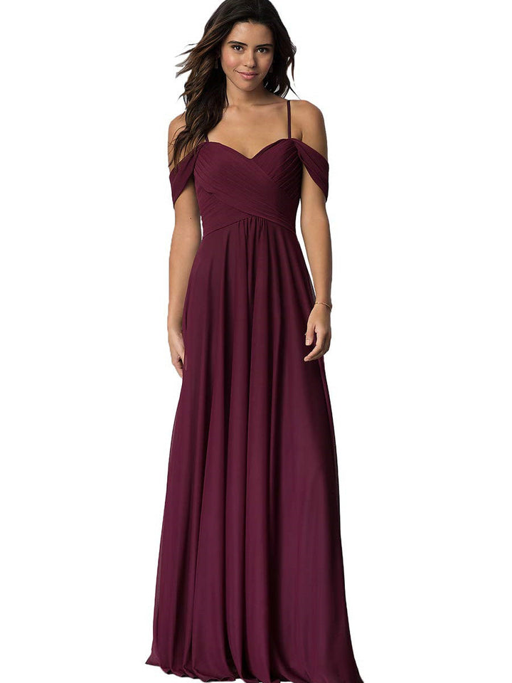 Ligne A/Princesse Chérie Off Shoulder Sans Manches Floor Length Robes de Demoiselle d'Honneur avec Poches Mousseline