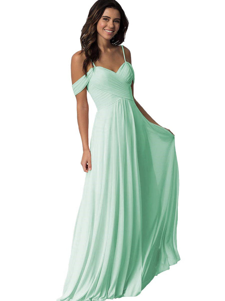 Ligne A/Princesse Chérie Off Shoulder Sans Manches Floor Length Robes de Demoiselle d'Honneur avec Poches Mousseline