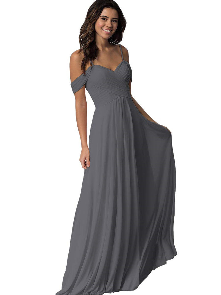 Ligne A/Princesse Chérie Off Shoulder Sans Manches Floor Length Robes de Demoiselle d'Honneur avec Poches Mousseline
