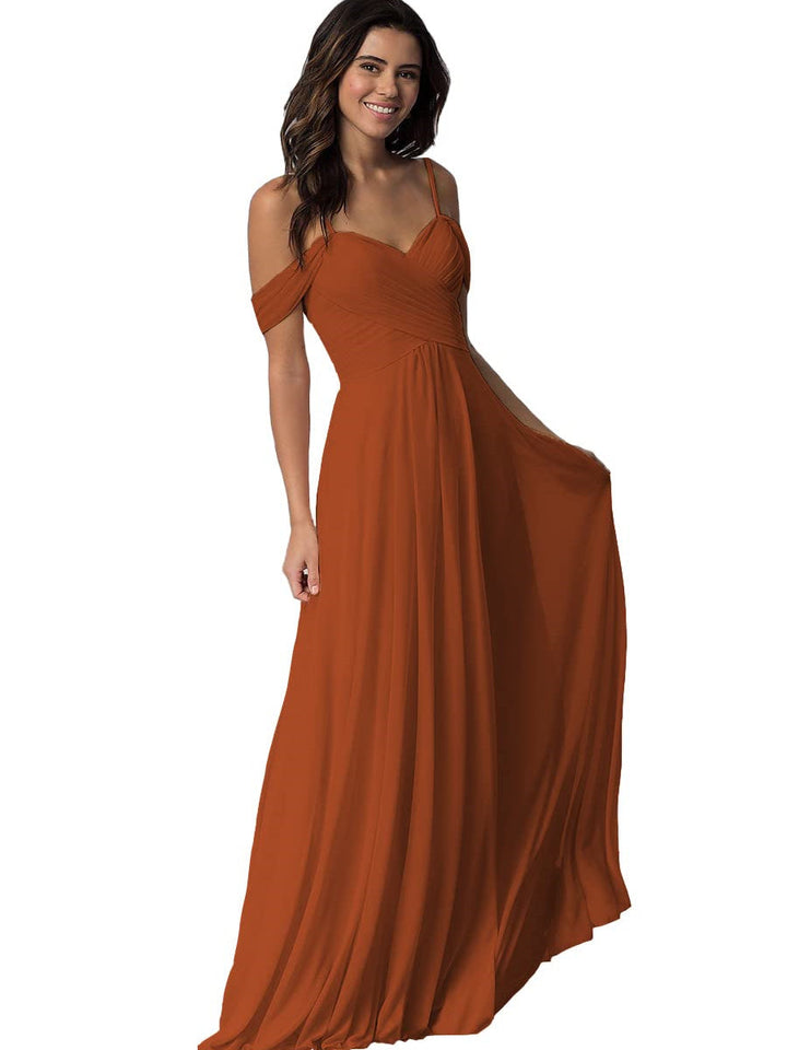 Ligne A/Princesse Chérie Off Shoulder Sans Manches Floor Length Robes de Demoiselle d'Honneur avec Poches Mousseline