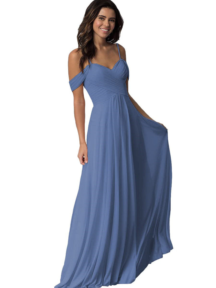 Ligne A/Princesse Chérie Off Shoulder Sans Manches Floor Length Robes de Demoiselle d'Honneur avec Poches Mousseline