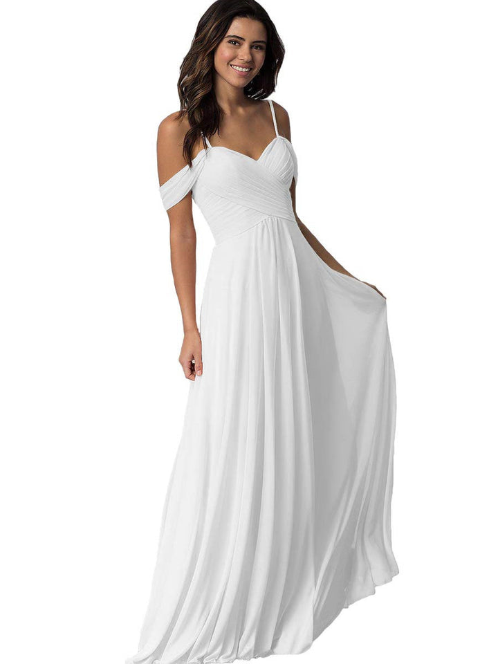 Ligne A/Princesse Chérie Off Shoulder Sans Manches Floor Length Robes de Demoiselle d'Honneur avec Poches Mousseline