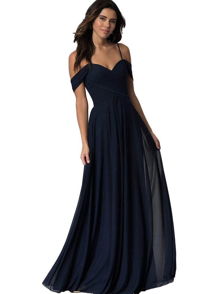 Ligne A/Princesse Chérie Off Shoulder Sans Manches Floor Length Robes de Demoiselle d'Honneur avec Poches Mousseline