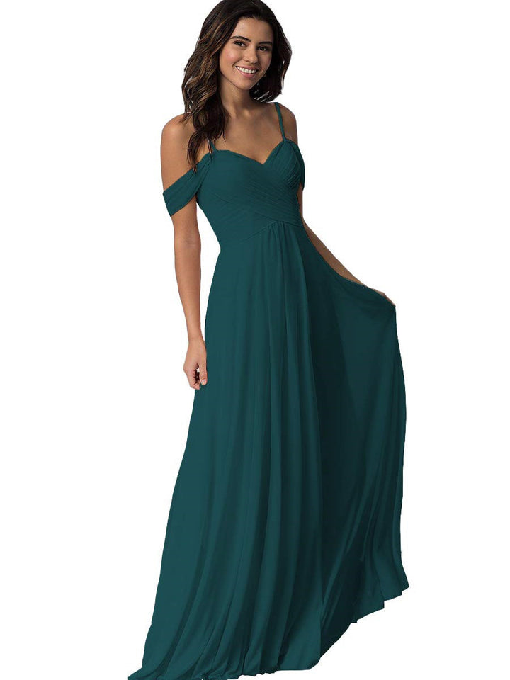 Ligne A/Princesse Chérie Off Shoulder Sans Manches Floor Length Robes de Demoiselle d'Honneur avec Poches Mousseline