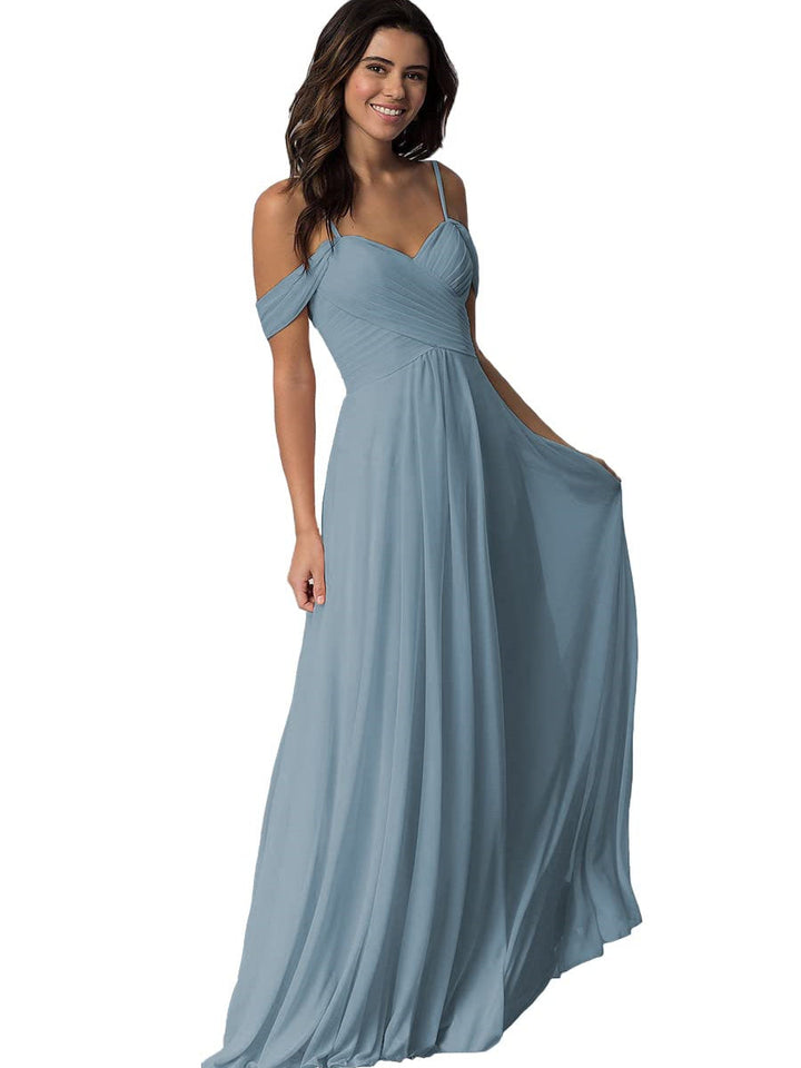 Ligne A/Princesse Chérie Off Shoulder Sans Manches Floor Length Robes de Demoiselle d'Honneur avec Poches Mousseline