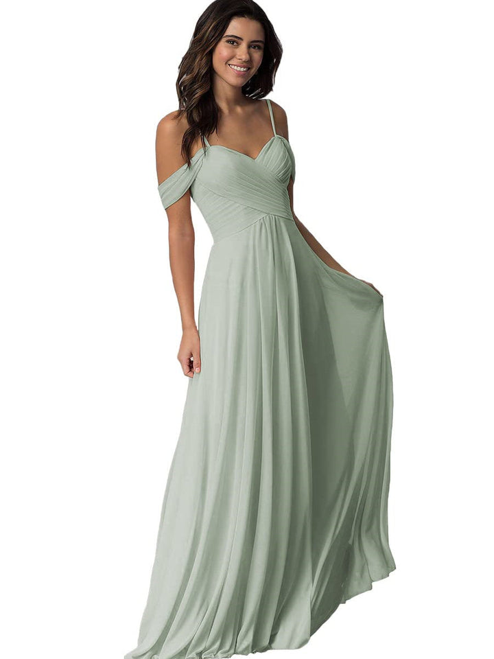 Ligne A/Princesse Chérie Off Shoulder Sans Manches Floor Length Robes de Demoiselle d'Honneur avec Poches Mousseline