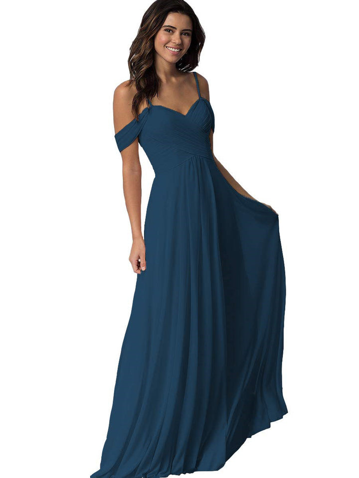 Ligne A/Princesse Chérie Off Shoulder Sans Manches Floor Length Robes de Demoiselle d'Honneur avec Poches Mousseline