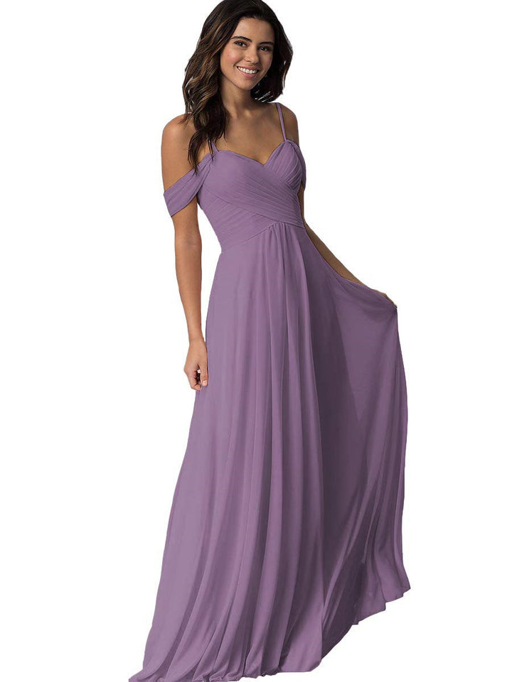 Ligne A/Princesse Chérie Off Shoulder Sans Manches Floor Length Robes de Demoiselle d'Honneur avec Poches Mousseline