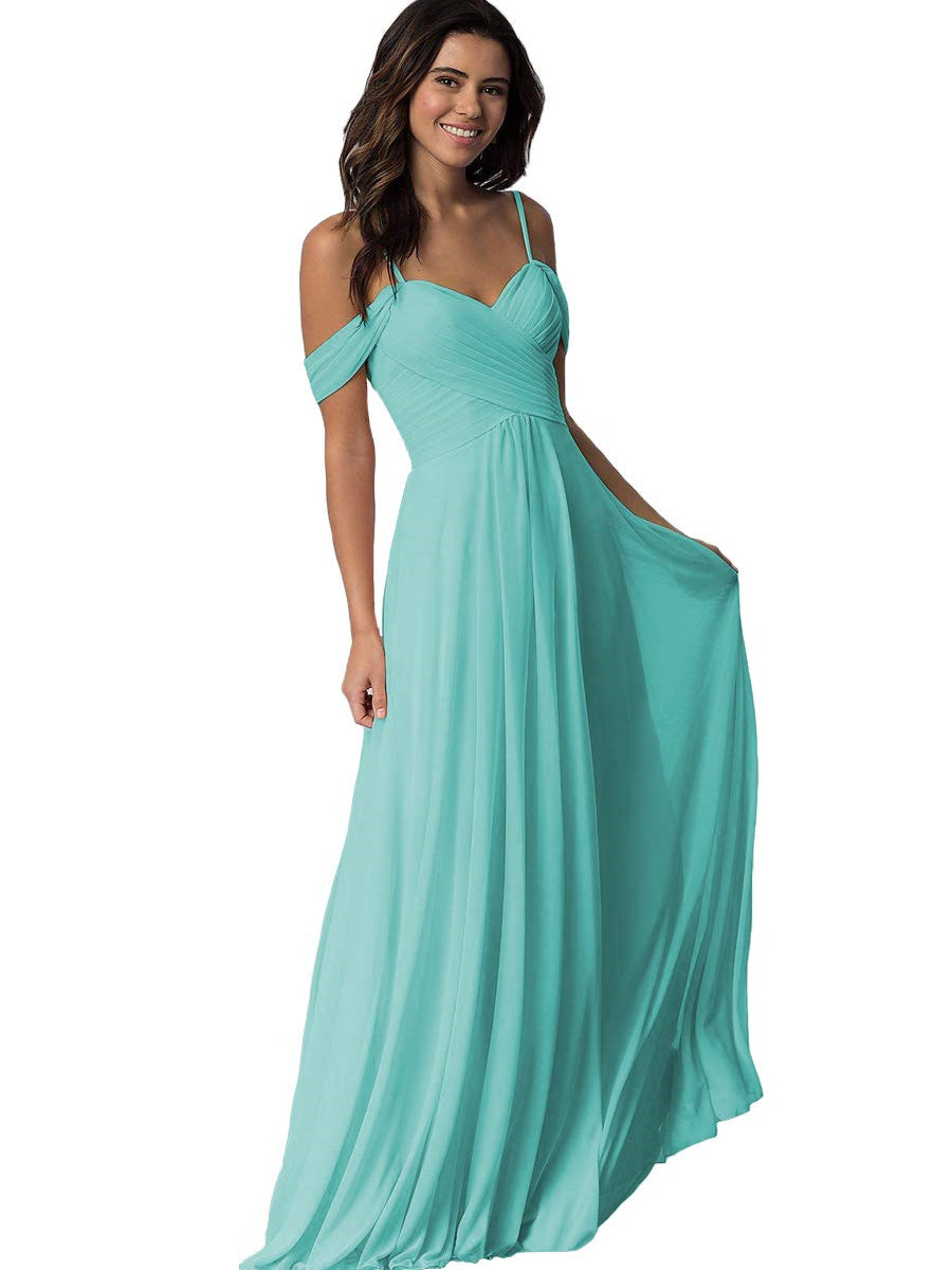 Ligne A/Princesse Chérie Off Shoulder Sans Manches Floor Length Robes de Demoiselle d'Honneur avec Poches Mousseline