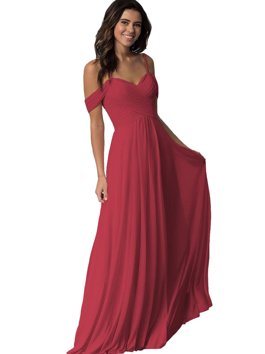 Ligne A/Princesse Chérie Off Shoulder Sans Manches Floor Length Robes de Demoiselle d'Honneur avec Poches Mousseline