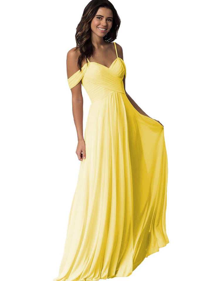 Ligne A/Princesse Chérie Off Shoulder Sans Manches Floor Length Robes de Demoiselle d'Honneur avec Poches Mousseline