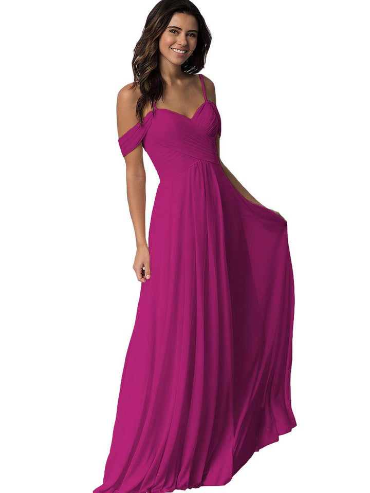 Ligne A/Princesse Chérie Off Shoulder Sans Manches Floor Length Robes de Demoiselle d'Honneur avec Poches Mousseline