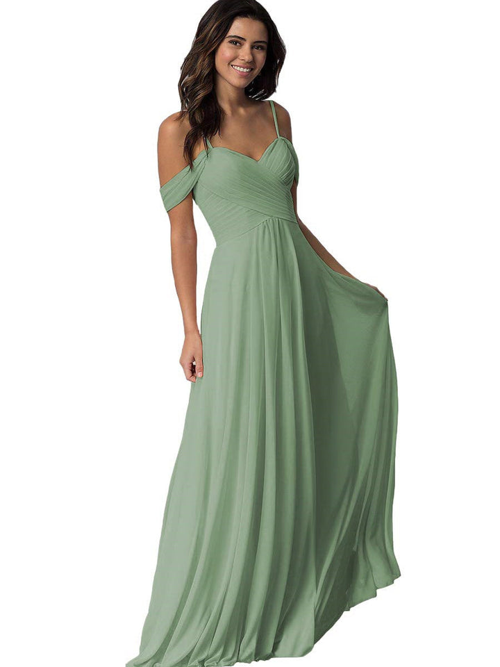Ligne A/Princesse Chérie Off Shoulder Sans Manches Floor Length Robes de Demoiselle d'Honneur avec Poches Mousseline