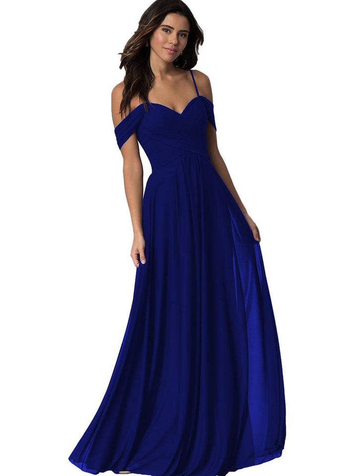 Ligne A/Princesse Chérie Off Shoulder Sans Manches Floor Length Robes de Demoiselle d'Honneur avec Poches Mousseline