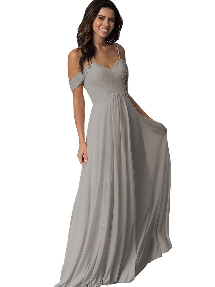 Ligne A/Princesse Chérie Off Shoulder Sans Manches Floor Length Robes de Demoiselle d'Honneur avec Poches Mousseline