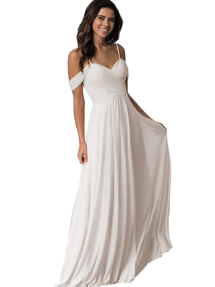 Ligne A/Princesse Chérie Off Shoulder Sans Manches Floor Length Robes de Demoiselle d'Honneur avec Poches Mousseline