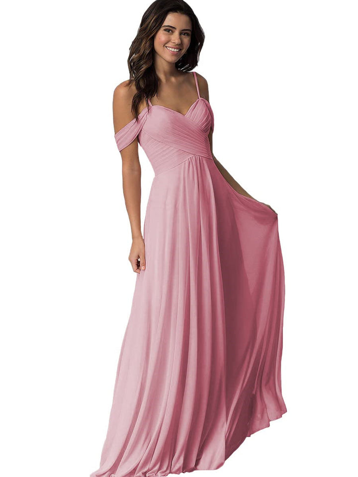 Ligne A/Princesse Chérie Off Shoulder Sans Manches Floor Length Robes de Demoiselle d'Honneur avec Poches Mousseline