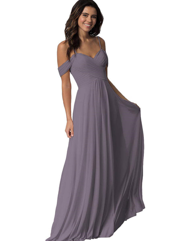 Ligne A/Princesse Chérie Off Shoulder Sans Manches Floor Length Robes de Demoiselle d'Honneur avec Poches Mousseline