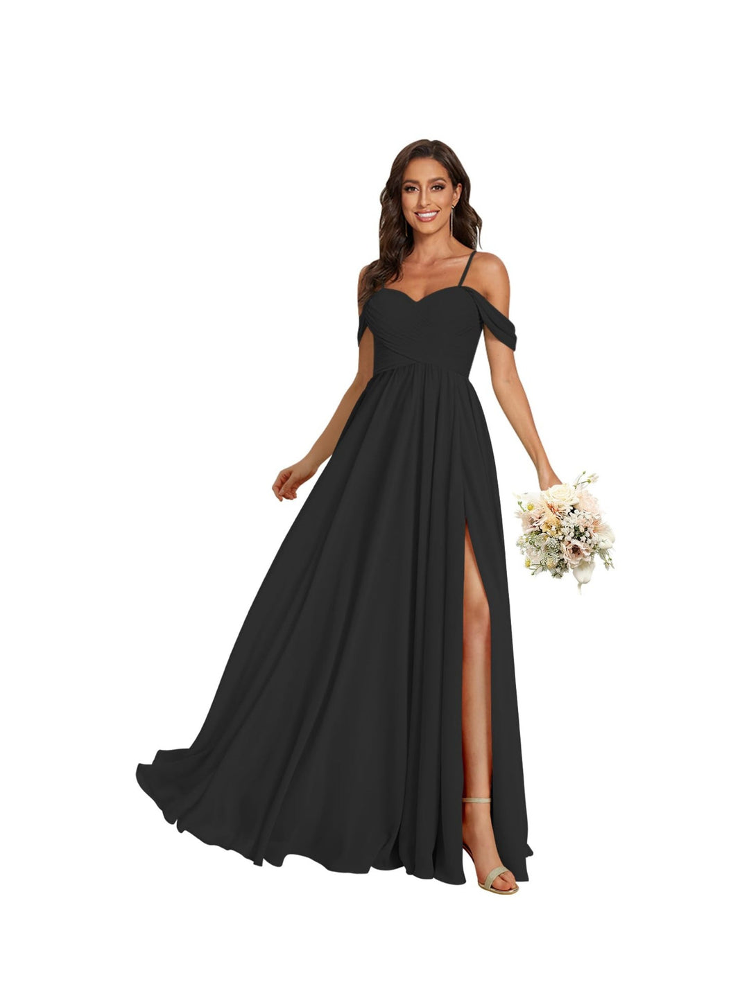Ligne A /Princesse Off Shoulder Chérie Sans Manches Floor Length Robes de Demoiselle d'Honneur Mousseline avec Poches Slit