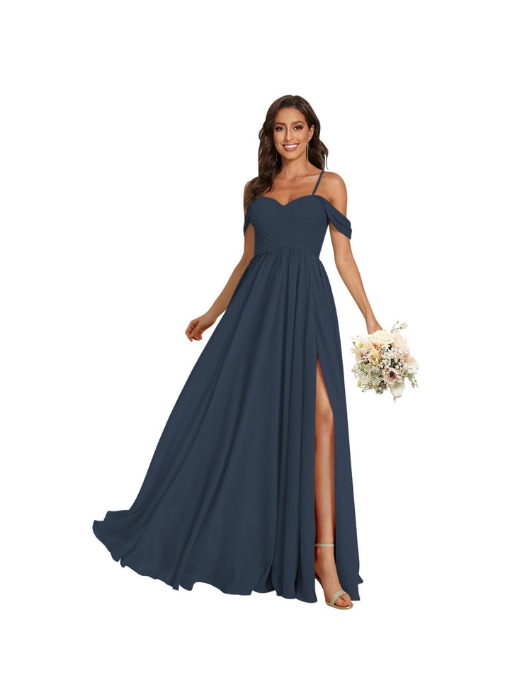 Ligne A /Princesse Off Shoulder Chérie Sans Manches Floor Length Robes de Demoiselle d'Honneur Mousseline avec Poches Slit