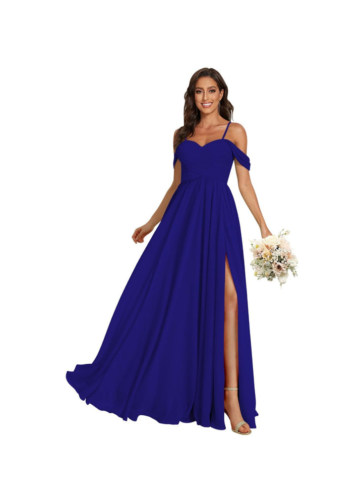 Ligne A /Princesse Off Shoulder Chérie Sans Manches Floor Length Robes de Demoiselle d'Honneur Mousseline avec Poches Slit
