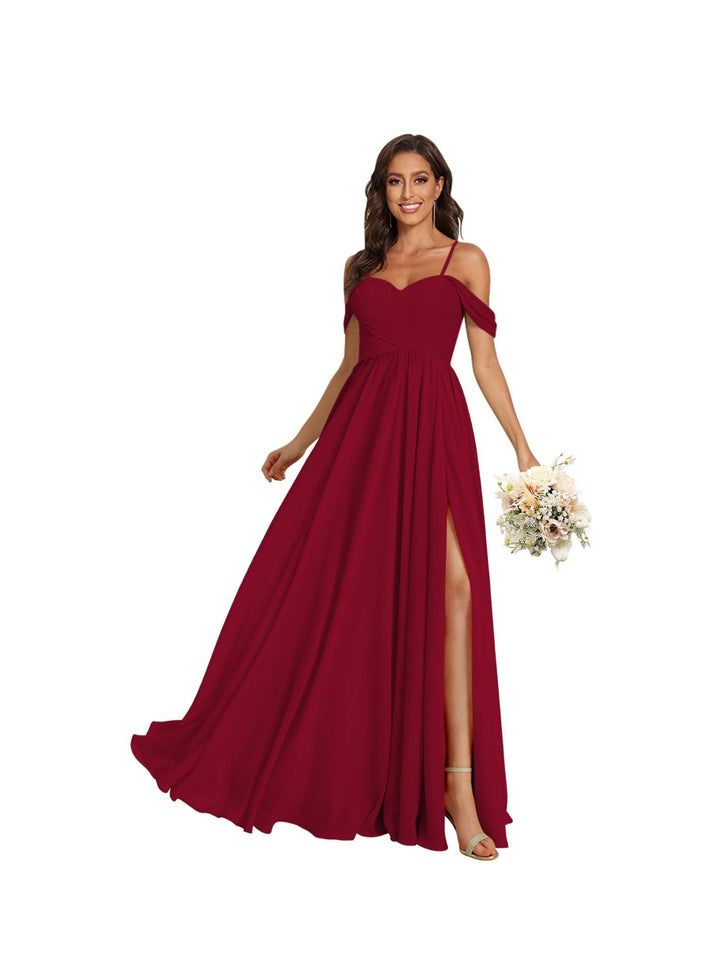 Ligne A /Princesse Off Shoulder Chérie Sans Manches Floor Length Robes de Demoiselle d'Honneur Mousseline avec Poches Slit
