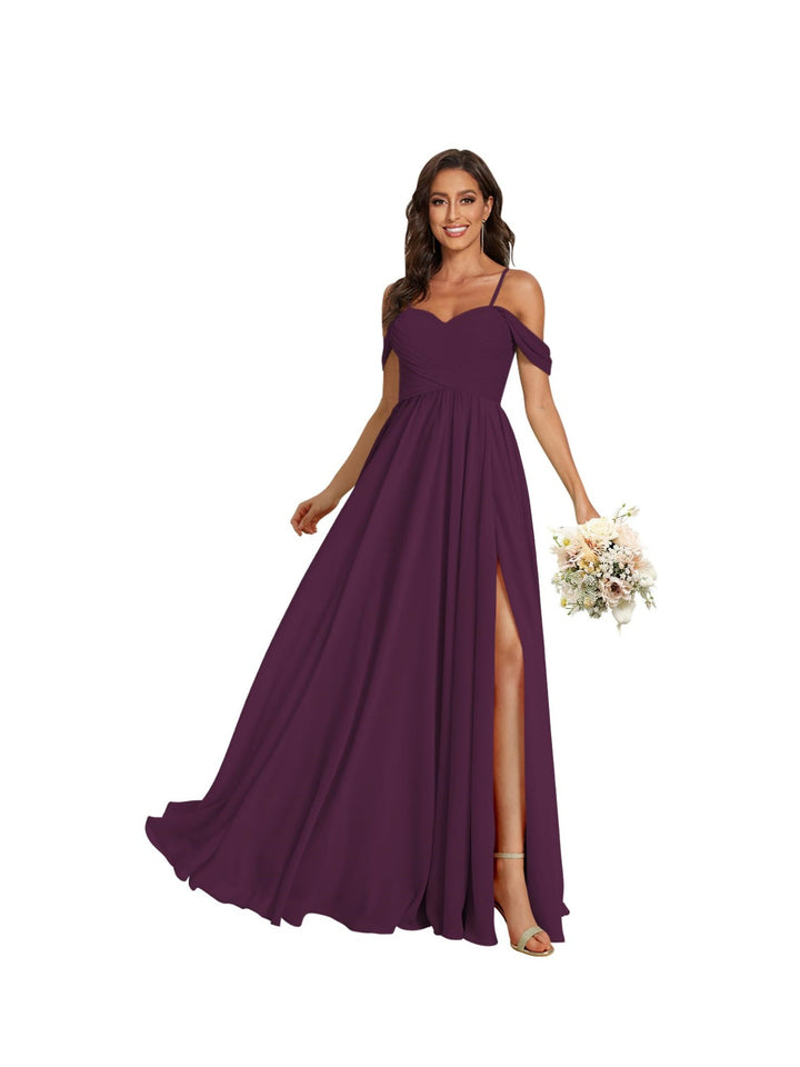 Ligne A /Princesse Off Shoulder Chérie Sans Manches Floor Length Robes de Demoiselle d'Honneur Mousseline avec Poches Slit