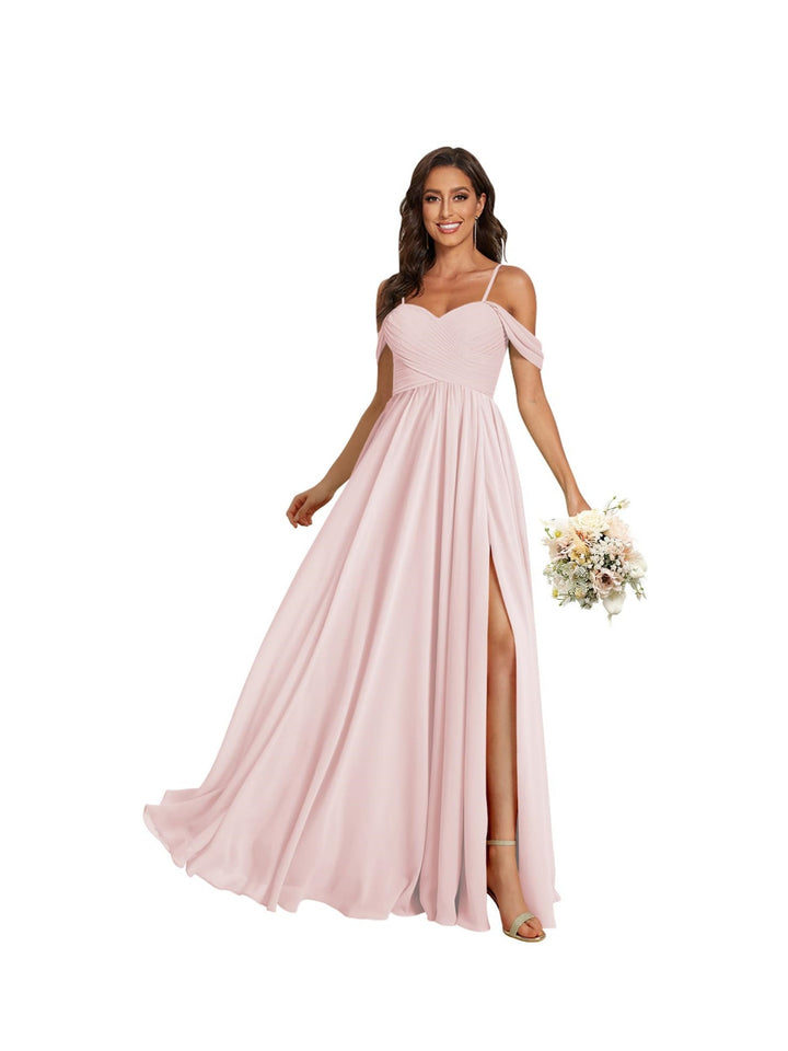 Ligne A /Princesse Off Shoulder Chérie Sans Manches Floor Length Robes de Demoiselle d'Honneur Mousseline avec Poches Slit