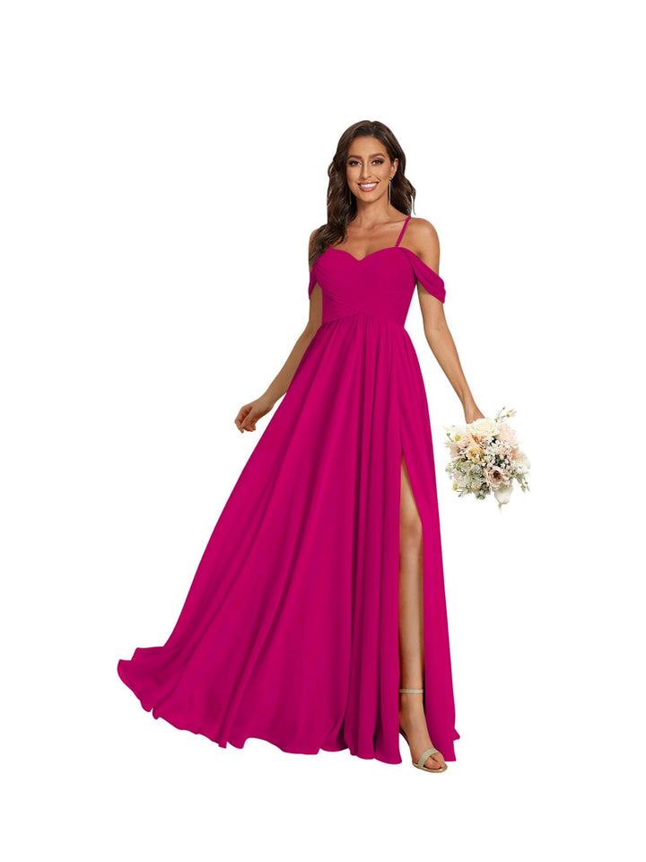 Ligne A /Princesse Off Shoulder Chérie Sans Manches Floor Length Robes de Demoiselle d'Honneur Mousseline avec Poches Slit