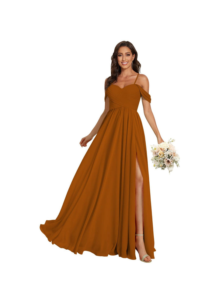 Ligne A /Princesse Off Shoulder Chérie Sans Manches Floor Length Robes de Demoiselle d'Honneur Mousseline avec Poches Slit