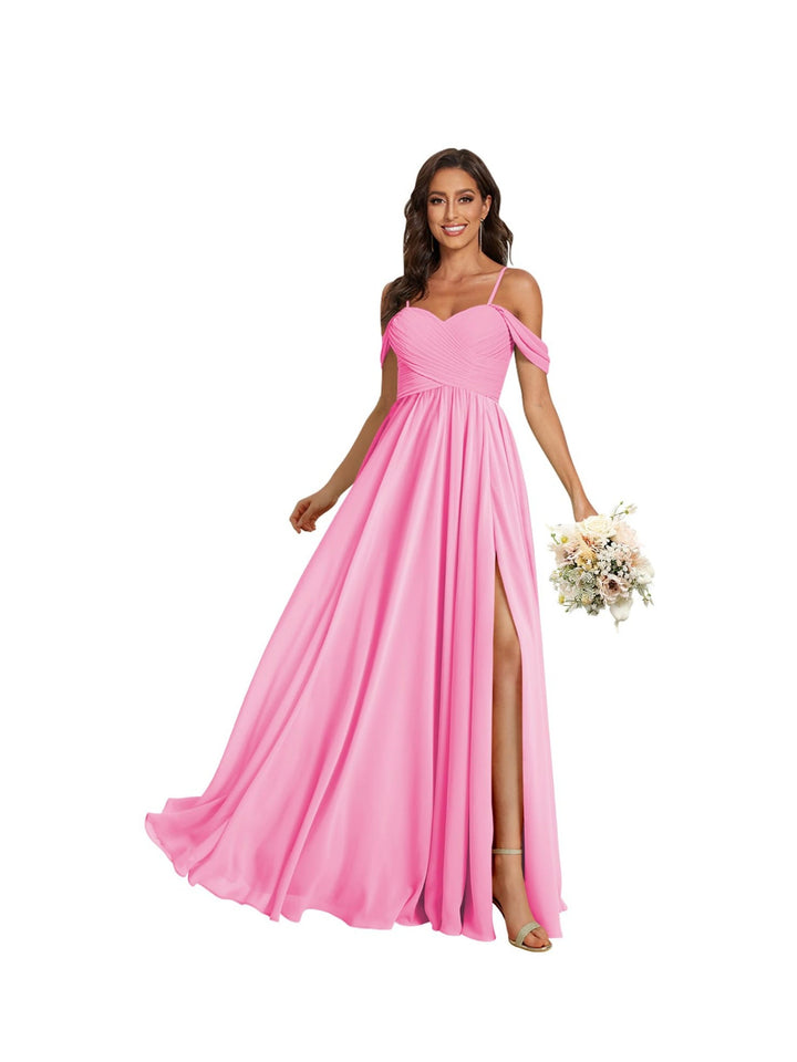 Ligne A /Princesse Off Shoulder Chérie Sans Manches Floor Length Robes de Demoiselle d'Honneur Mousseline avec Poches Slit