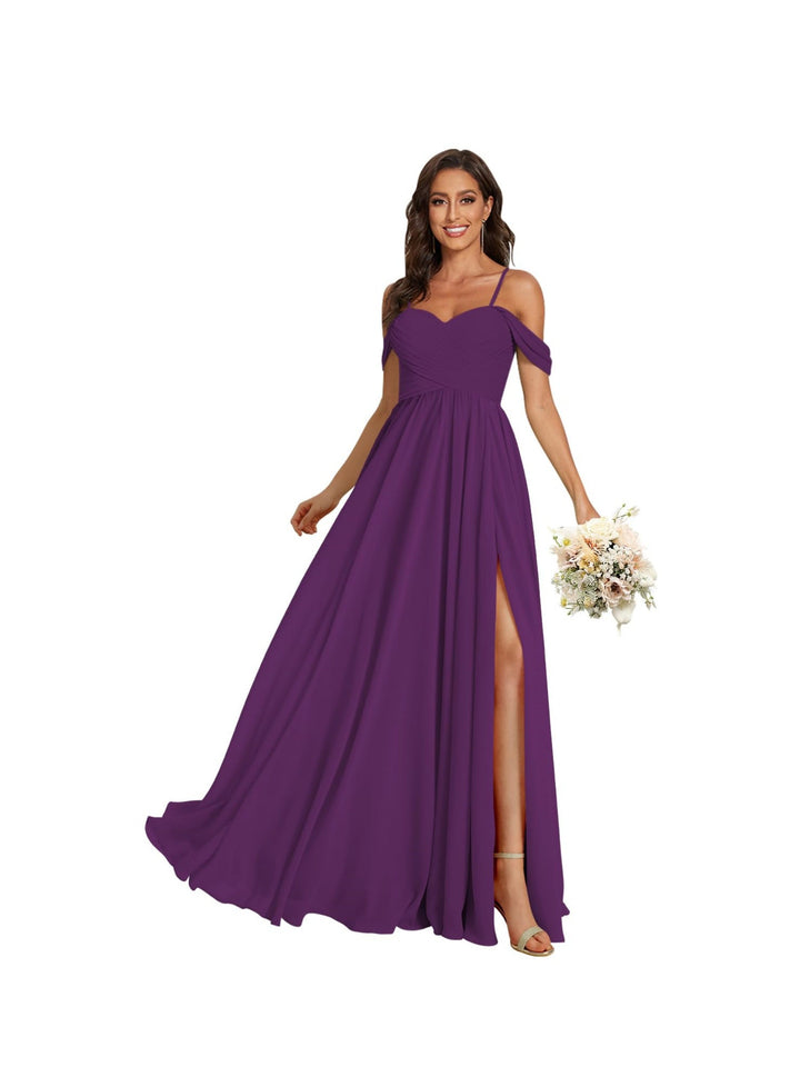 Ligne A /Princesse Off Shoulder Chérie Sans Manches Floor Length Robes de Demoiselle d'Honneur Mousseline avec Poches Slit