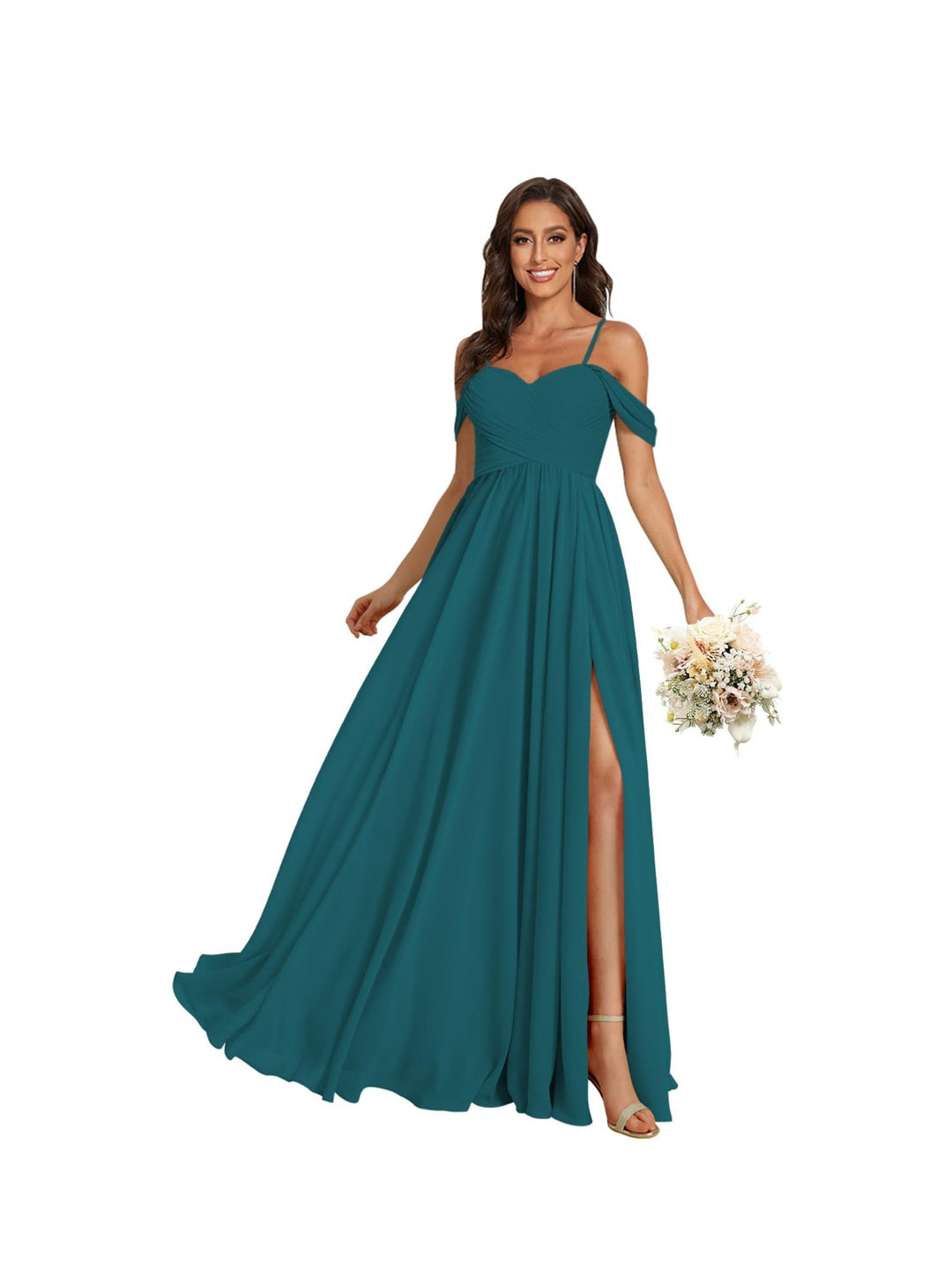 Ligne A /Princesse Off Shoulder Chérie Sans Manches Floor Length Robes de Demoiselle d'Honneur Mousseline avec Poches Slit