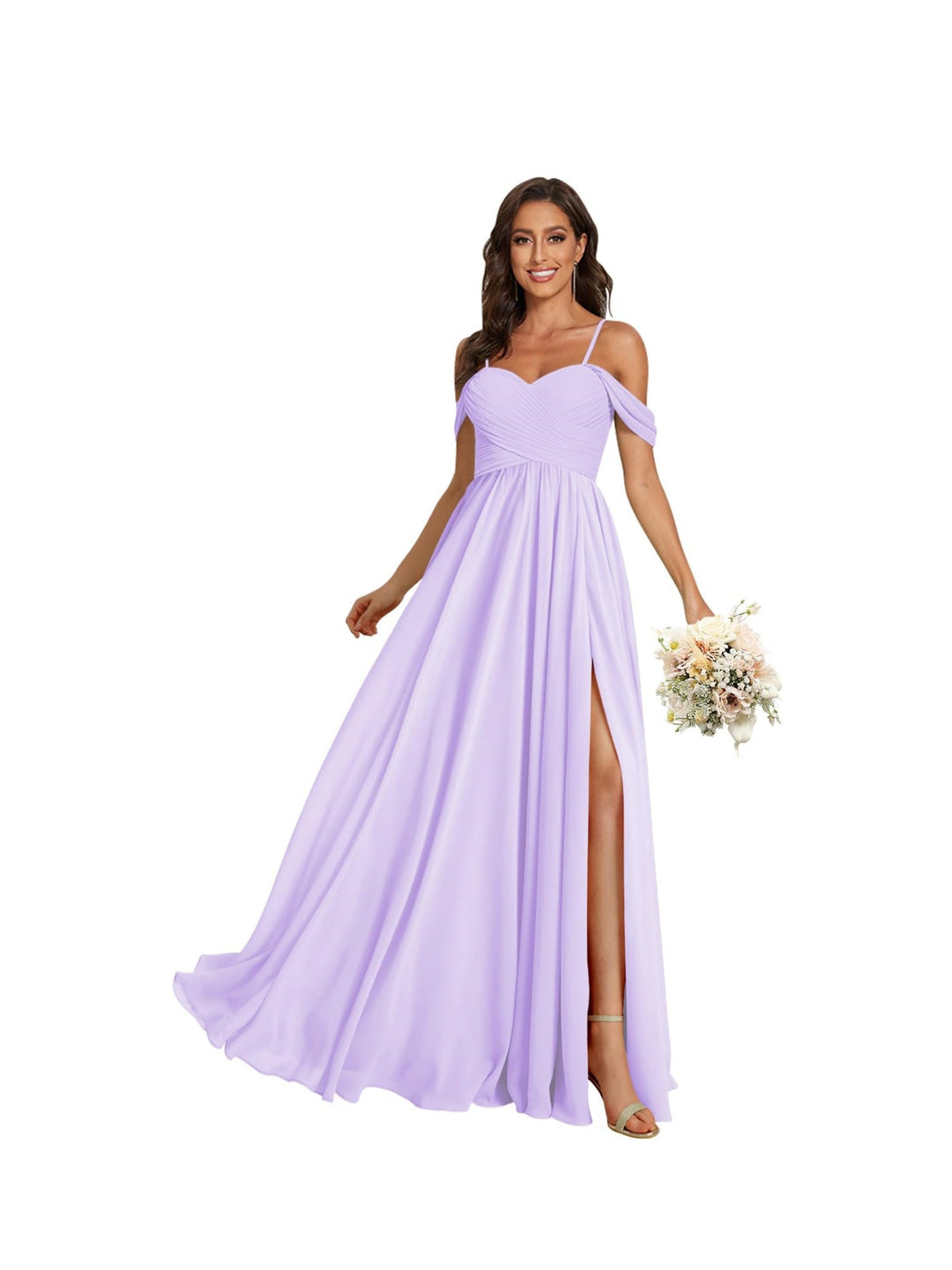 Ligne A /Princesse Off Shoulder Chérie Sans Manches Floor Length Robes de Demoiselle d'Honneur Mousseline avec Poches Slit