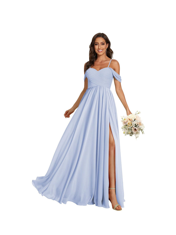 Ligne A /Princesse Off Shoulder Chérie Sans Manches Floor Length Robes de Demoiselle d'Honneur Mousseline avec Poches Slit