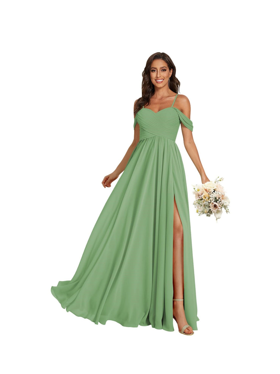 Ligne A /Princesse Off Shoulder Chérie Sans Manches Floor Length Robes de Demoiselle d'Honneur Mousseline avec Poches Slit