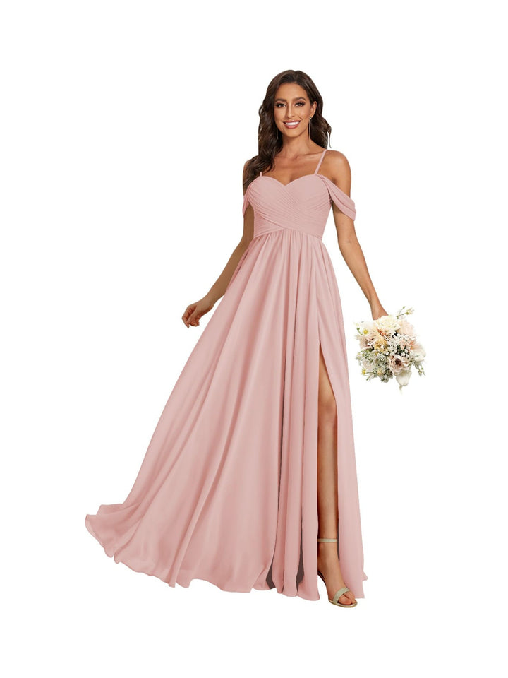 Ligne A /Princesse Off Shoulder Chérie Sans Manches Floor Length Robes de Demoiselle d'Honneur Mousseline avec Poches Slit