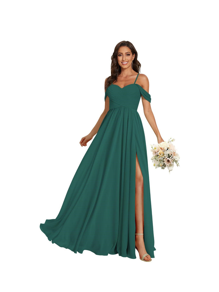 Ligne A /Princesse Off Shoulder Chérie Sans Manches Floor Length Robes de Demoiselle d'Honneur Mousseline avec Poches Slit