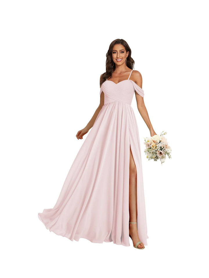Ligne A /Princesse Off Shoulder Chérie Sans Manches Floor Length Robes de Demoiselle d'Honneur Mousseline avec Poches Slit