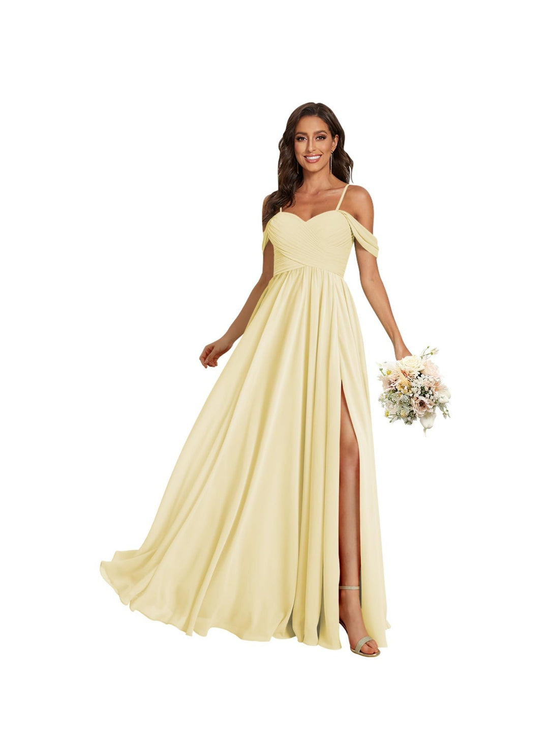 Ligne A /Princesse Off Shoulder Chérie Sans Manches Floor Length Robes de Demoiselle d'Honneur Mousseline avec Poches Slit