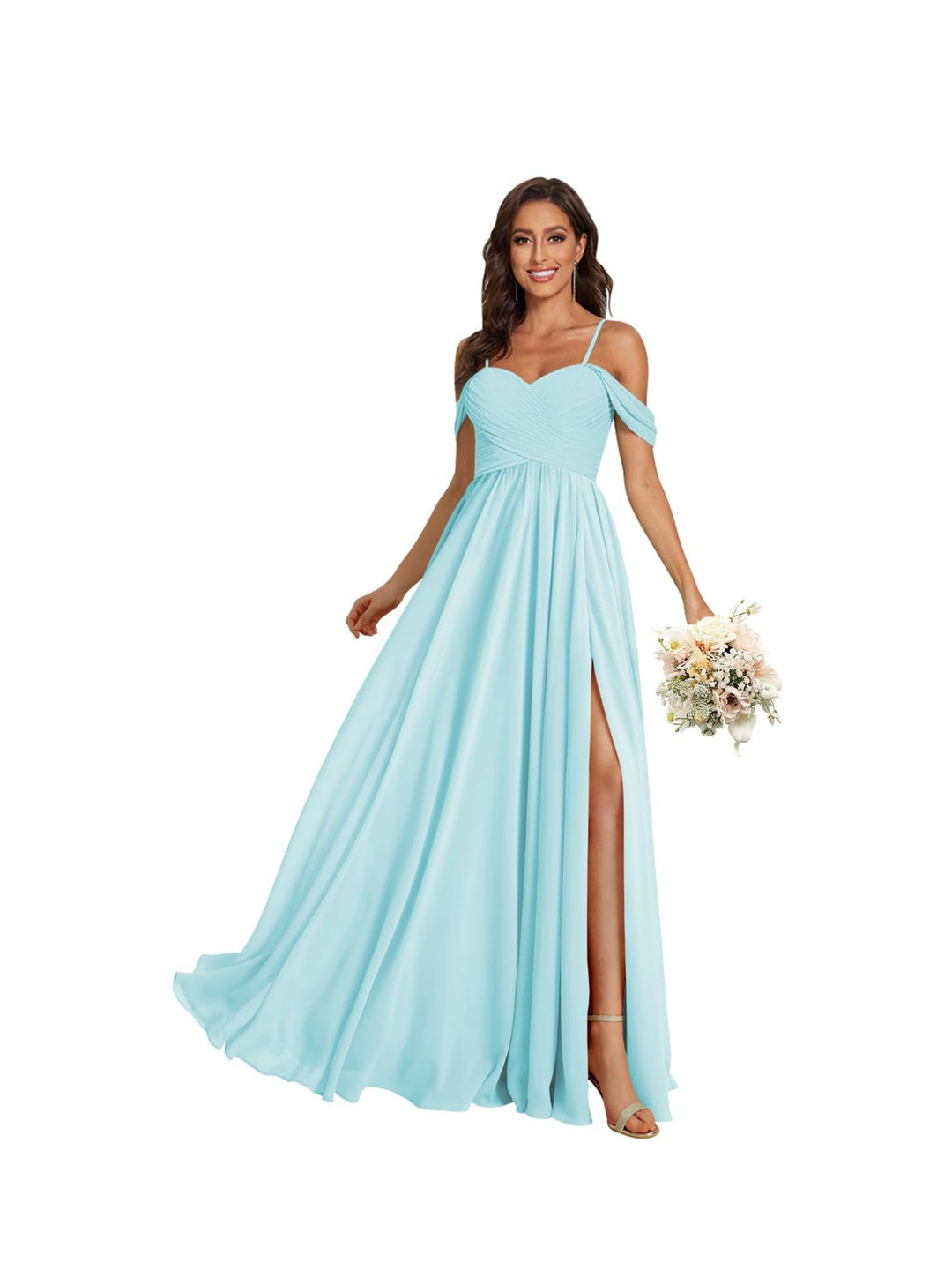 Ligne A /Princesse Off Shoulder Chérie Sans Manches Floor Length Robes de Demoiselle d'Honneur Mousseline avec Poches Slit