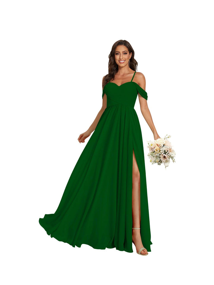 Ligne A /Princesse Off Shoulder Chérie Sans Manches Floor Length Robes de Demoiselle d'Honneur Mousseline avec Poches Slit