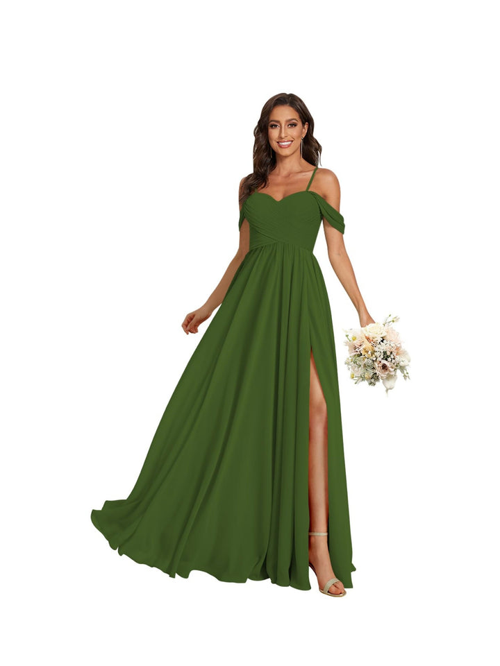 Ligne A /Princesse Off Shoulder Chérie Sans Manches Floor Length Robes de Demoiselle d'Honneur Mousseline avec Poches Slit