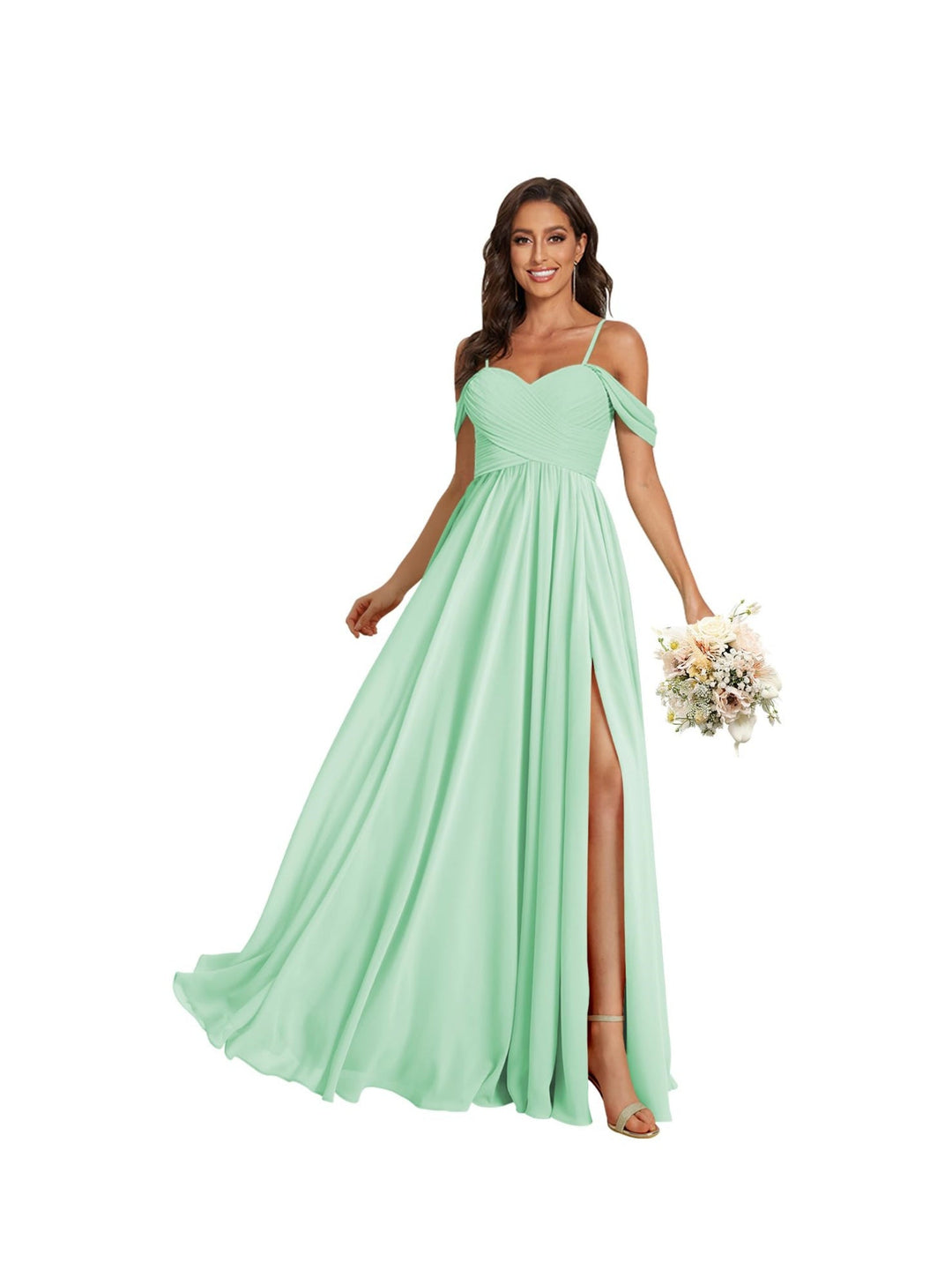Ligne A /Princesse Off Shoulder Chérie Sans Manches Floor Length Robes de Demoiselle d'Honneur Mousseline avec Poches Slit