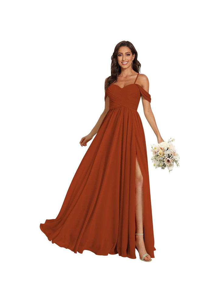 Ligne A /Princesse Off Shoulder Chérie Sans Manches Floor Length Robes de Demoiselle d'Honneur Mousseline avec Poches Slit